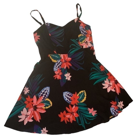 NWT Old Navy Black Tropical Bold Colorful Floral Sun Dress "Cami" Sz L #237i - Picture 2 of 7